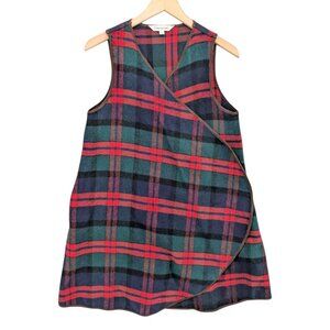Davi & Dani Plaid Wrap Cardigan Womens Red Green Blue Open Front Sleeveless Sz S